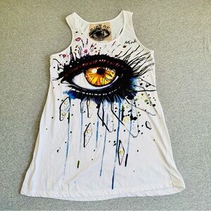 Vintage Mirror All Seeing Eye Graphic Tank Dress M/L Y2K Psychedelic Art Grunge